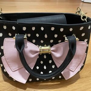 Betsey Johnson Black and Pink Mini Bag with Polka Dots
